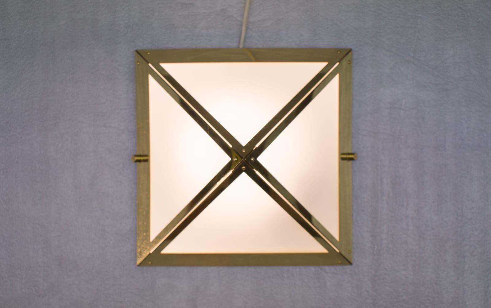 Elegant Wall Or Ceiling Lamps In Gold And Milk Glass By Limburg, Germany, 1970s photo vinterior