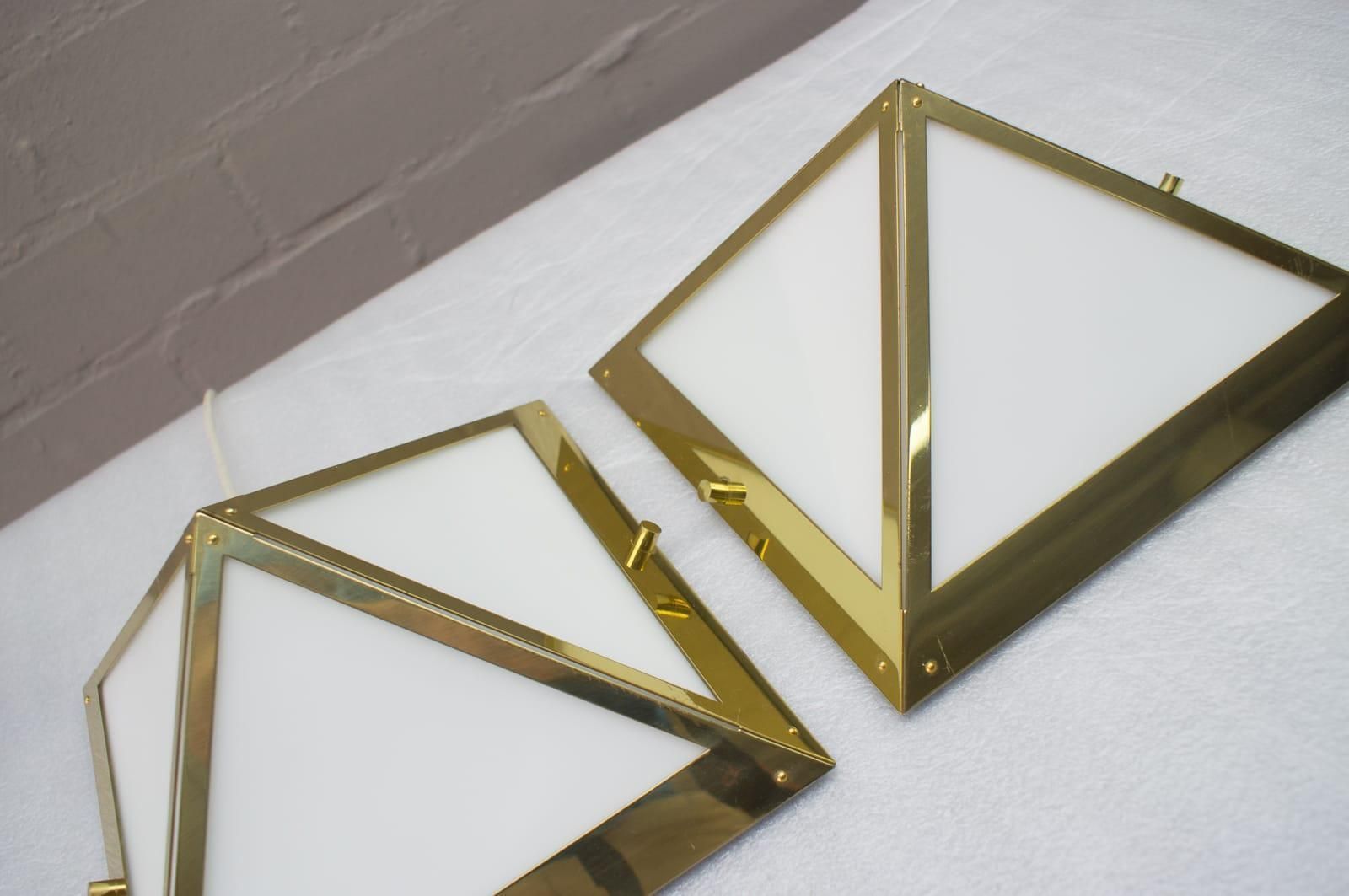 Elegant Wall Or Ceiling Lamps In Gold And Milk Glass By Limburg, Germany, 1970s photo vintage