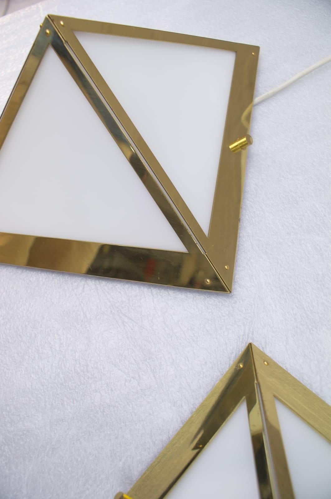 photo furniture Elegant Wall Or Ceiling Lamps In Gold And Milk Glass By Limburg, Germany, 1970s