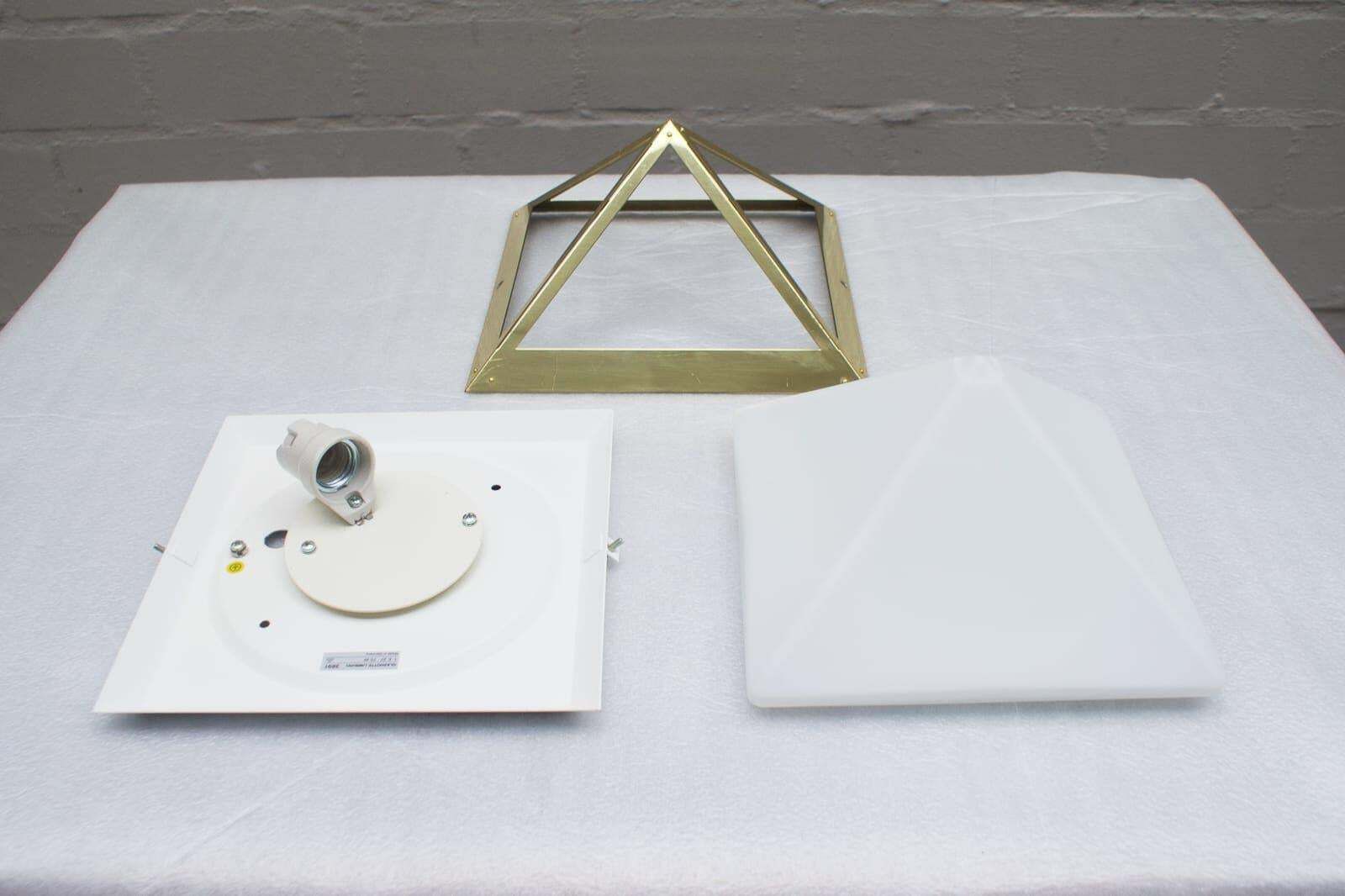 photo vintage Elegant Wall Or Ceiling Lamps In Gold And Milk Glass By Limburg, Germany, 1970s