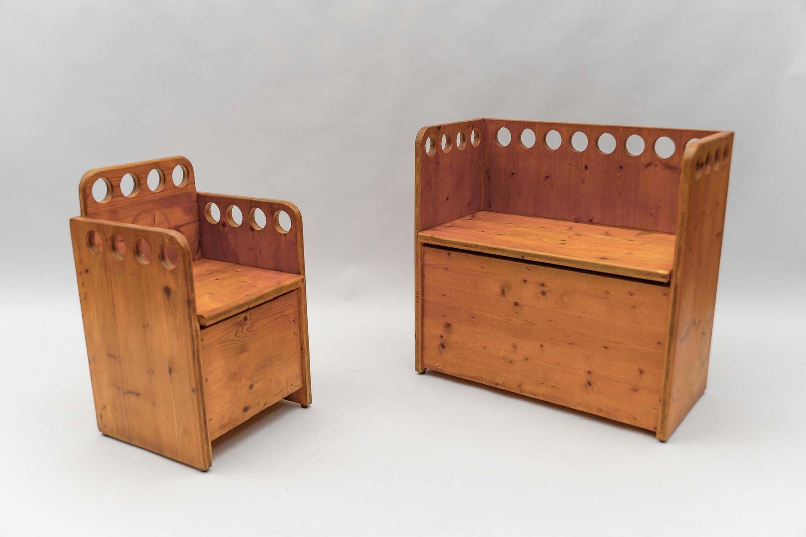 Awesome And Rare Scandinavian Pine Wood Childs Set   Chair And Bench, 1960s photo furniture