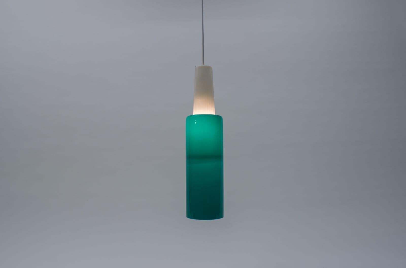 Rare Cylindrical Lamp In Petroleum Colored Milk Glass, 1960s photo furniture