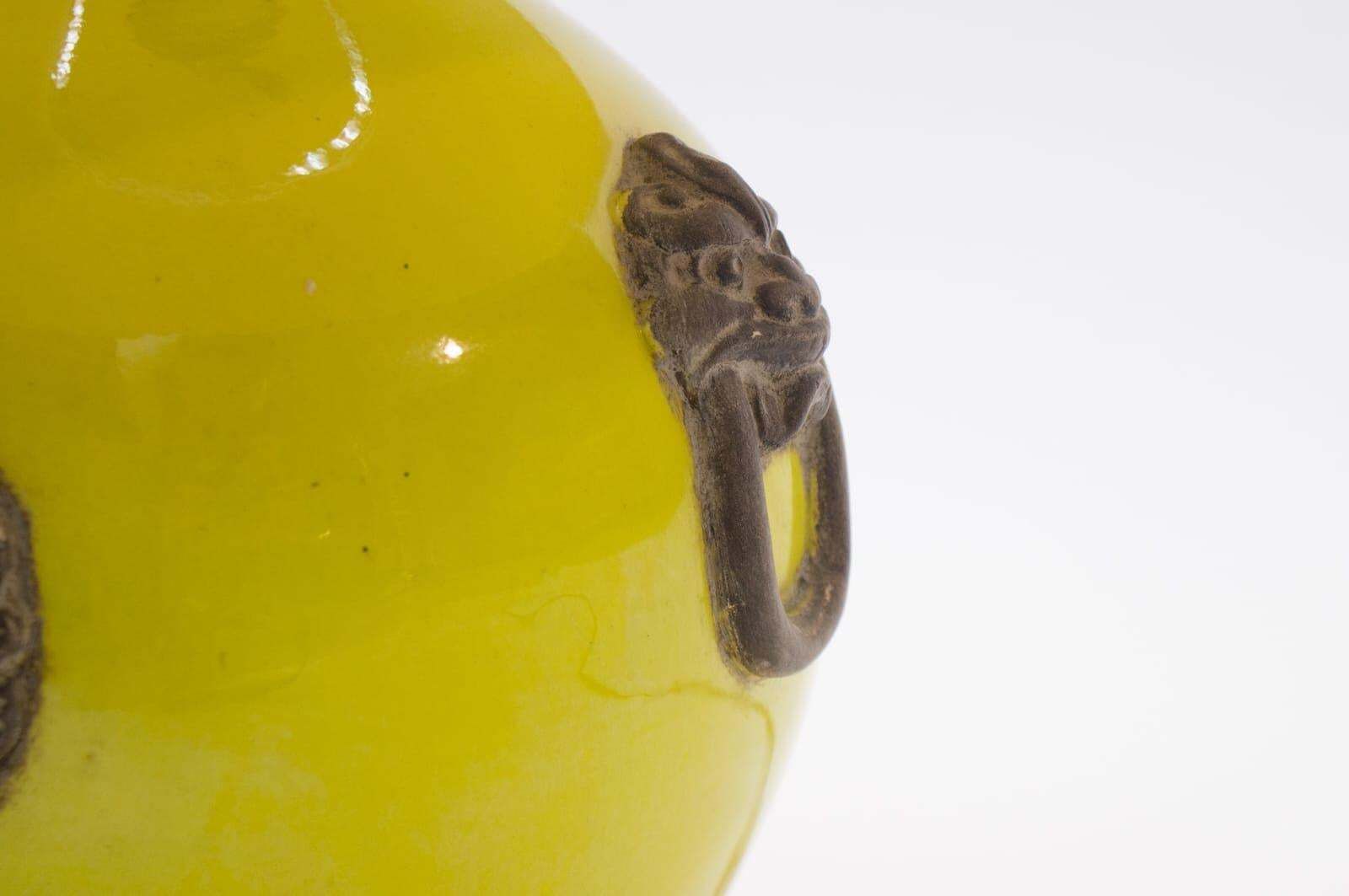 Oatmeal And Yellow Gilt Glazed Ceramic Table Lamp By Ugo Zaccagnini, Italy 1960s photo buy