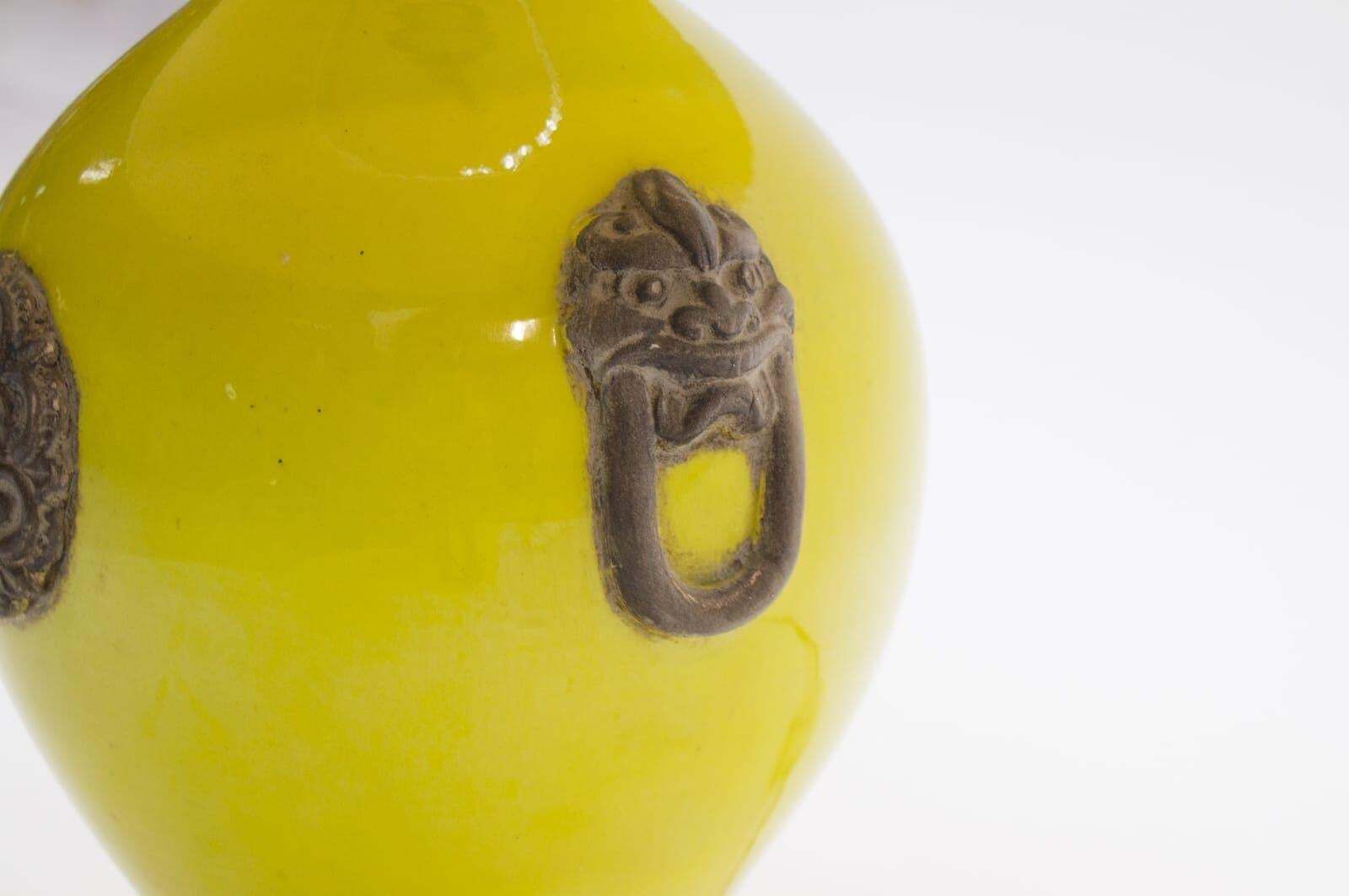 Oatmeal And Yellow Gilt Glazed Ceramic Table Lamp By Ugo Zaccagnini, Italy 1960s photo vintage