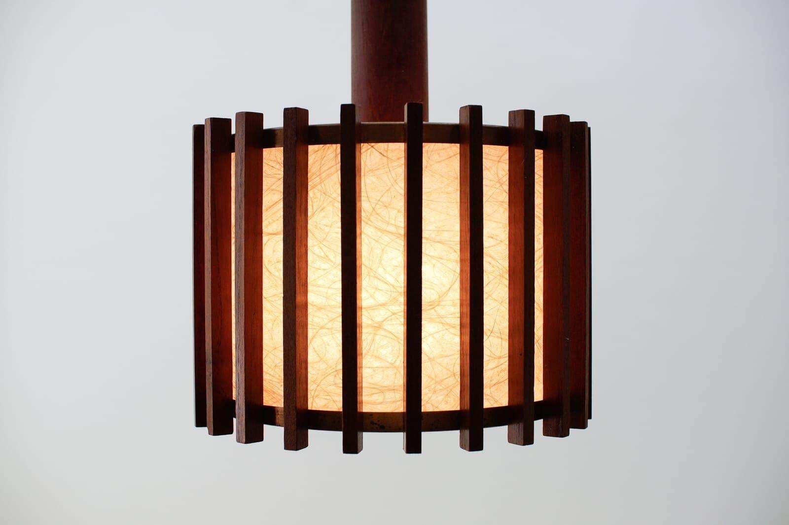 photo furniture Pair Of Scandinavian Mid Century Modern Ceiling Lamps In Teak Wood And Copper