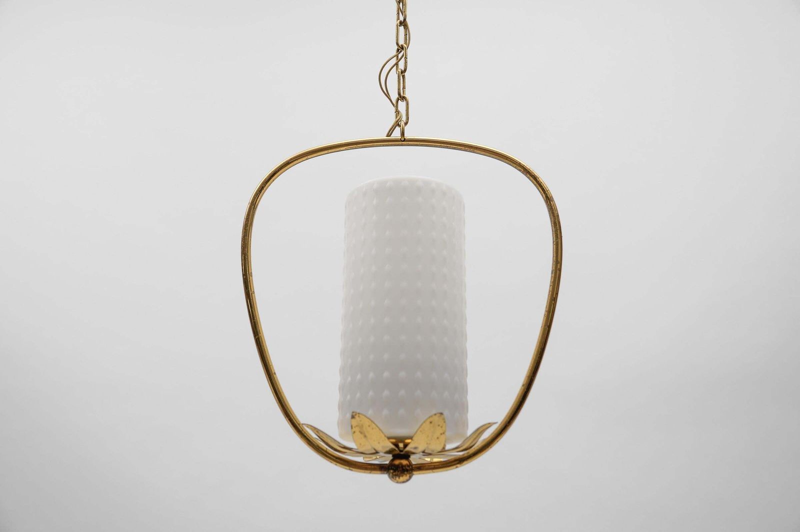 1. Of 2 Mid Century Modern Brass & Bubble Opal Glass Pendant Lamp, 1960s Austria photo Lighting
