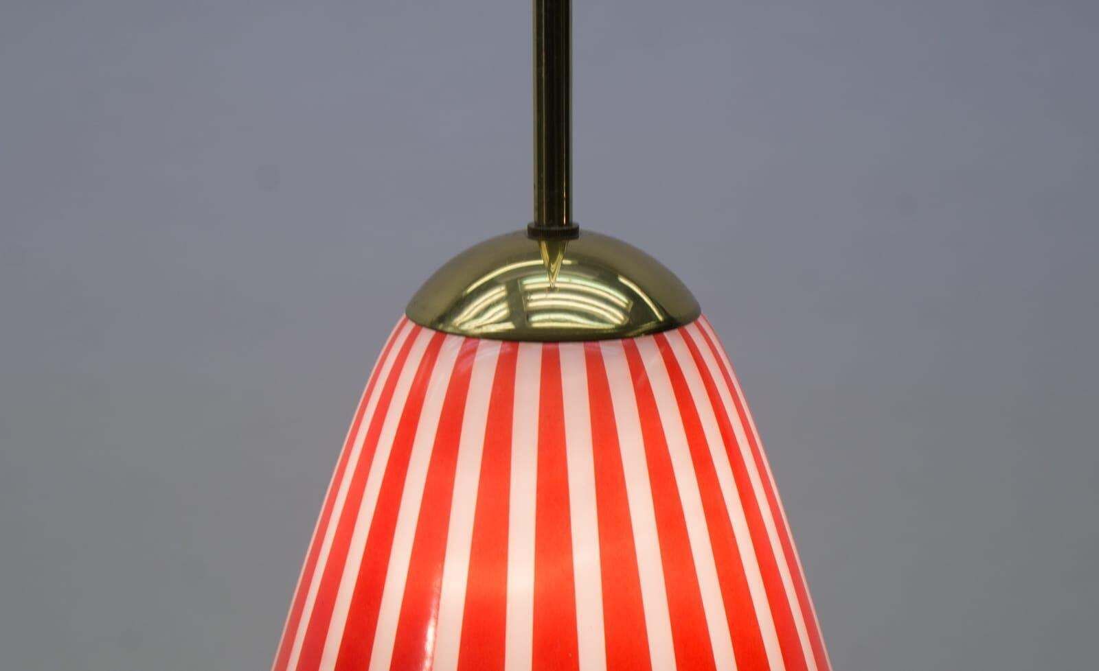 photo for sale Elegant Mid Century Modern Pendant Lamp Made Of Brass And Glass, 1950s Austria