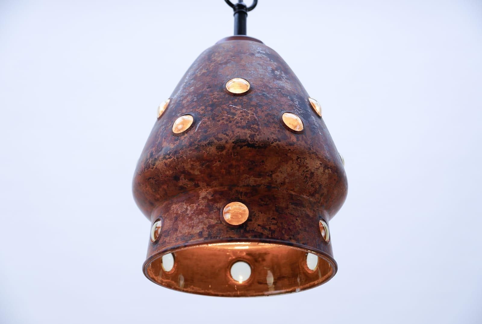 Pair Elegant Mid Century Modern Copper And Glass Bubbles Pendant Lamp, 1960s photo 1359.0