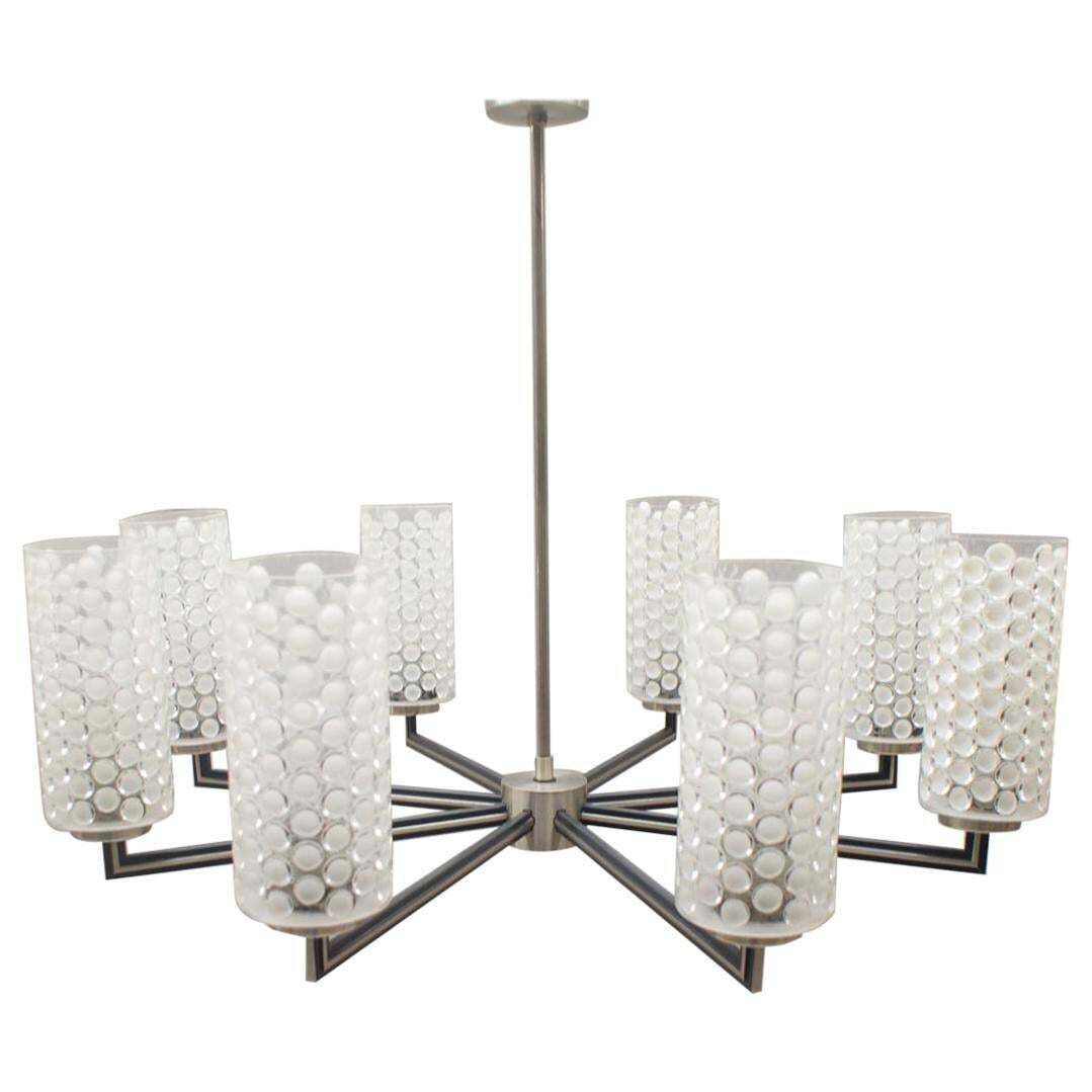 Rare Ceiling Lamp With 8 Bubbled Glass Shades, Kaiser Leuchten Germany, 1960s