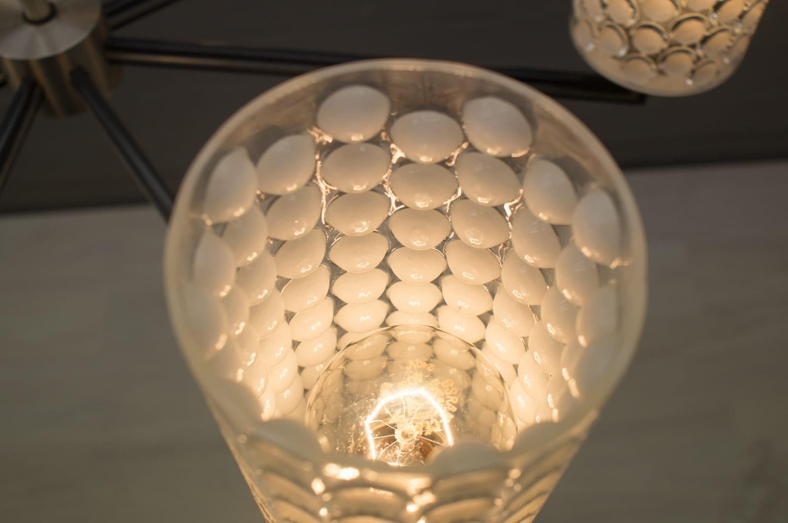 Rare Ceiling Lamp With 8 Bubbled Glass Shades, Kaiser Leuchten Germany, 1960s photo buy