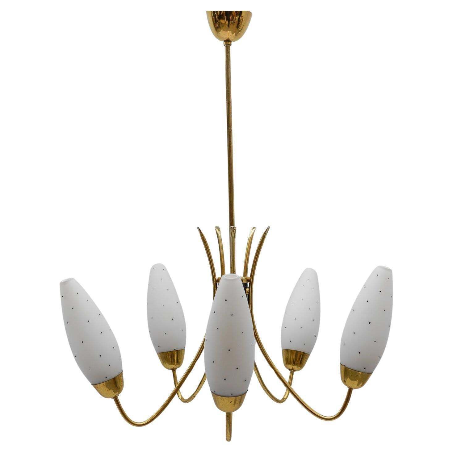 Awesome Brass Spider Lamp With Dotted Glass Shades, 1950s Italy