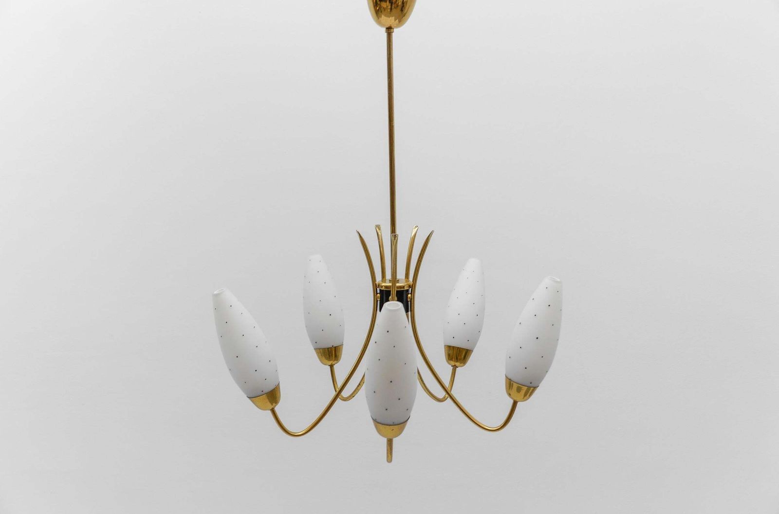 Awesome Brass Spider Lamp With Dotted Glass Shades, 1950s Italy photo for sale