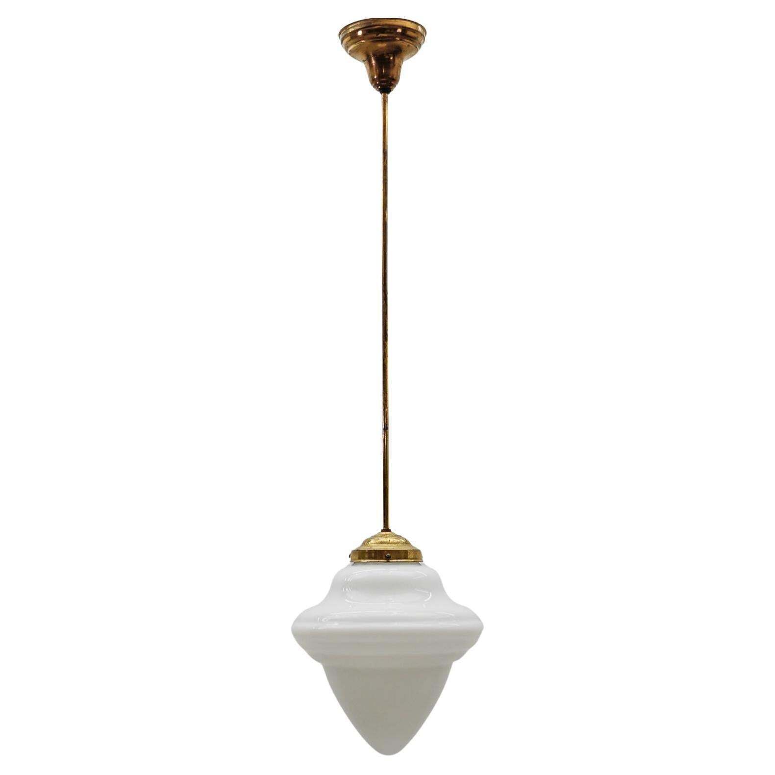 Extremely Rare Art Deco Stepped Milk Glass And Brass Lamp, 1930s, Germany