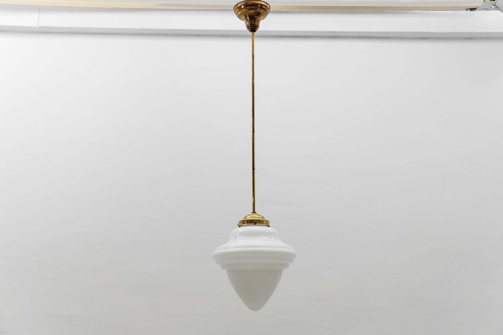 Extremely Rare Art Deco Stepped Milk Glass And Brass Lamp, 1930s, Germany photo 1274.0