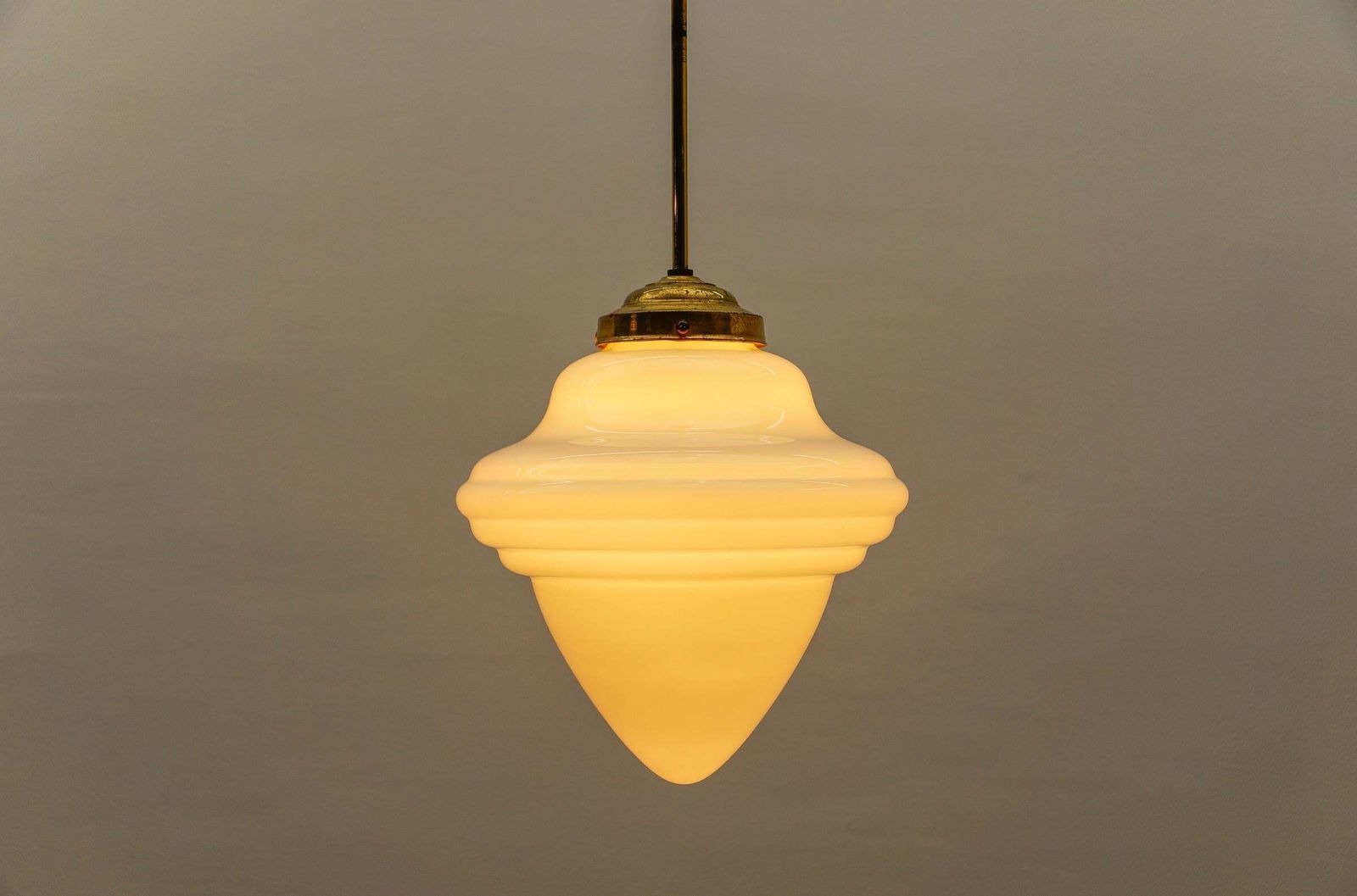 photo for sale Extremely Rare Art Deco Stepped Milk Glass And Brass Lamp, 1930s, Germany
