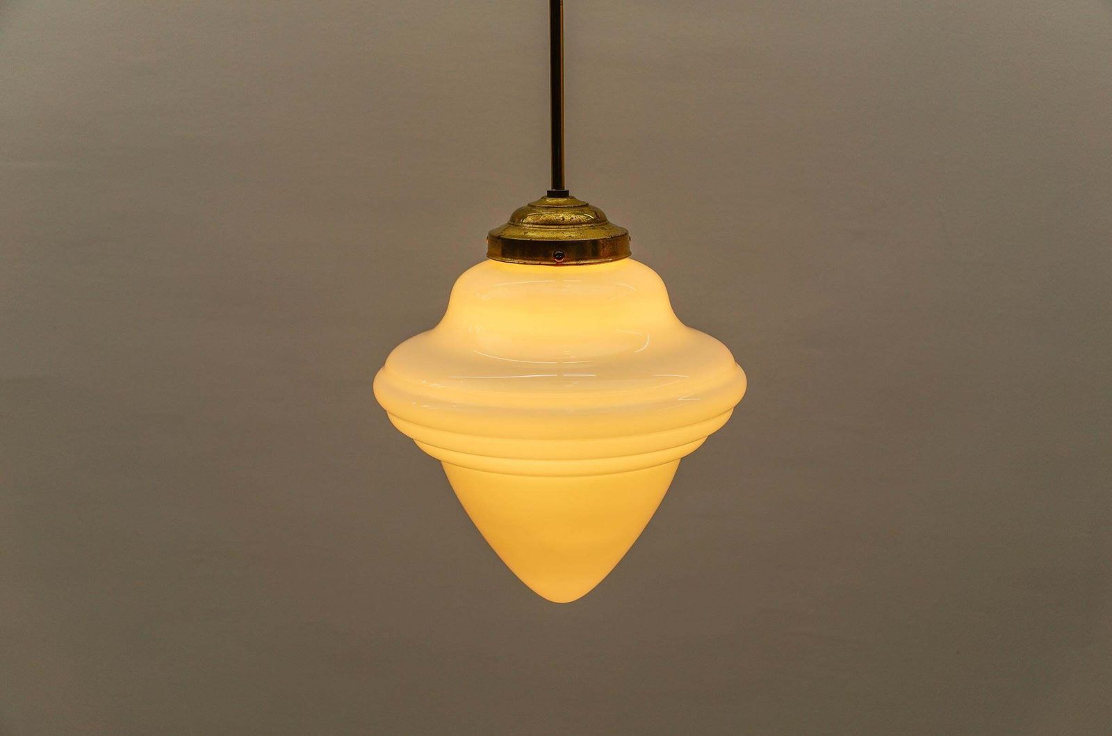 photo vinterior Extremely Rare Art Deco Stepped Milk Glass And Brass Lamp, 1930s, Germany