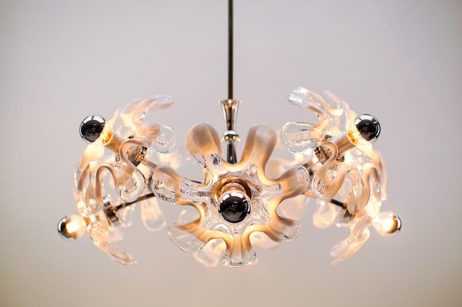 Space Age Chrome And Murano Glass Flowers Sputnik Lamp, 1970s photo vintage