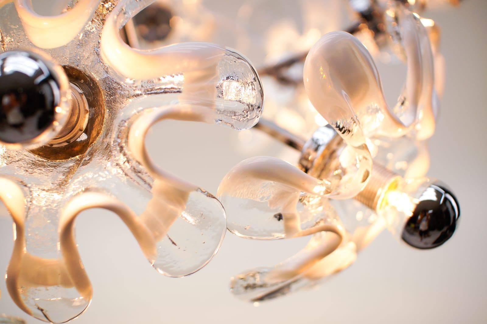 photo for sale Space Age Chrome And Murano Glass Flowers Sputnik Lamp, 1970s