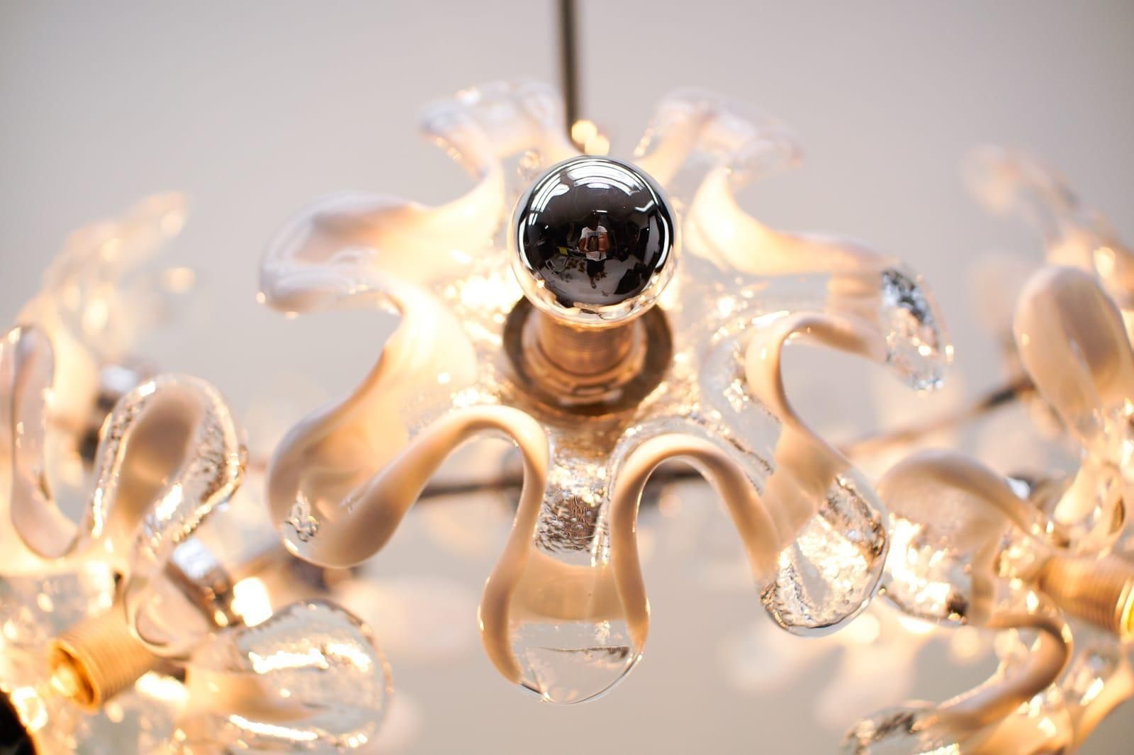 Lighting Space Age Chrome And Murano Glass Flowers Sputnik Lamp, 1970s photo