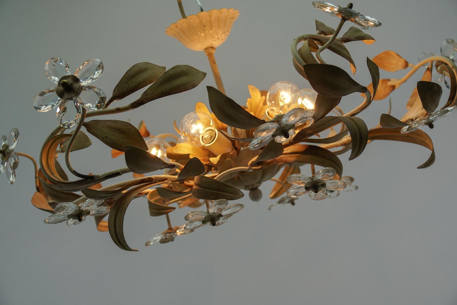 Italian Crystal Glass And Metal Florentine Ceiling Lamp By Banci Firenze, 1960s photo buy