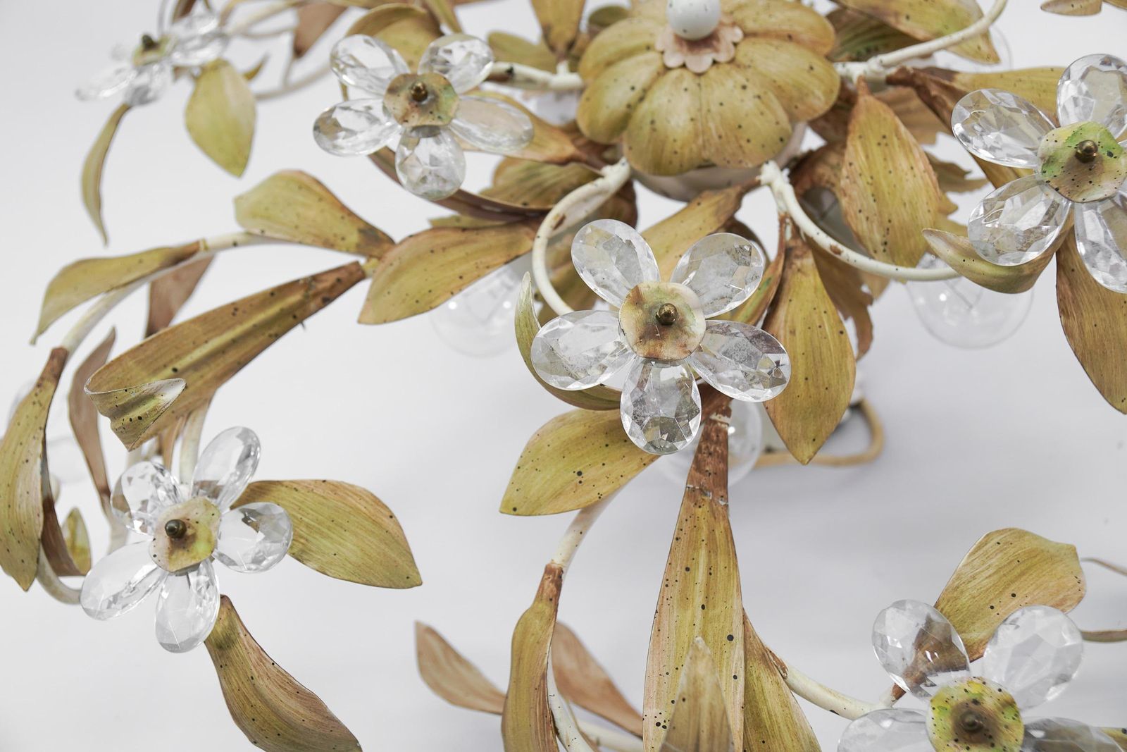 photo vinterior Italian Crystal Glass And Metal Florentine Ceiling Lamp By Banci Firenze, 1960s