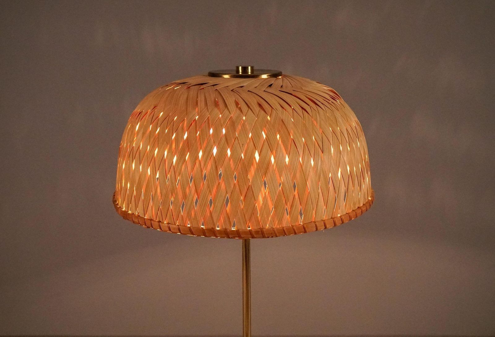 Lighting Tripod Floor Lamp In Brass And Wicker Shade, 1950s Italy photo
