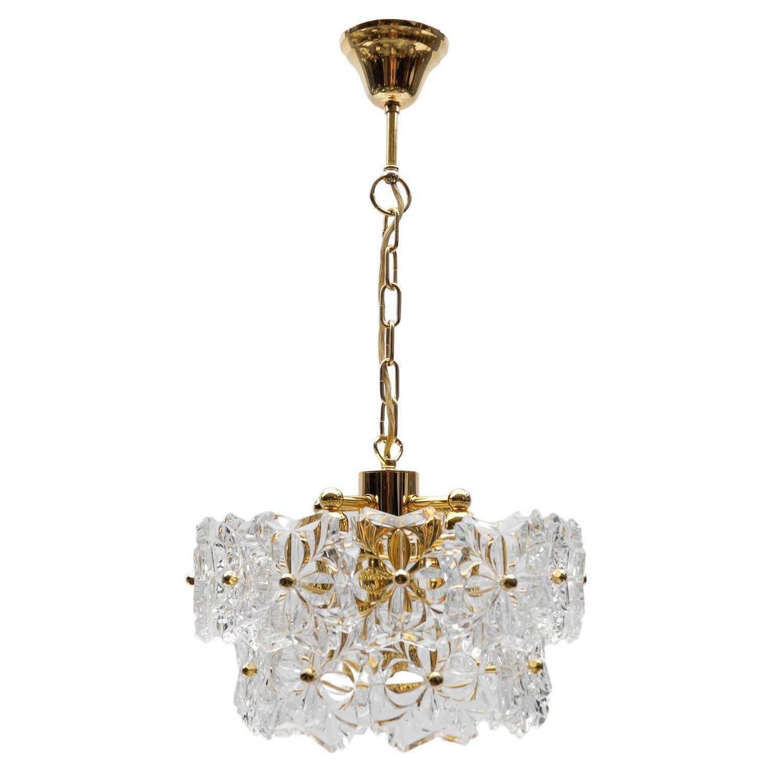 Lovely Floral Mid Century Modern Crystal Glass Chandelier By Sölken  1960s Germ