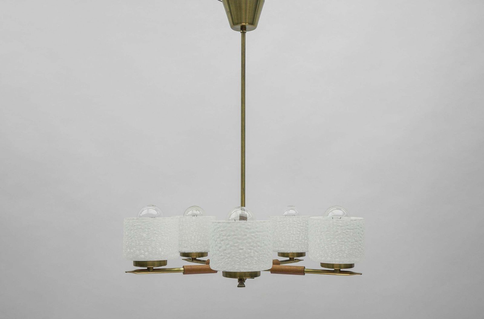 Rare Swedish Brass Lamp With White Glass Shades, 1960s photo Lighting