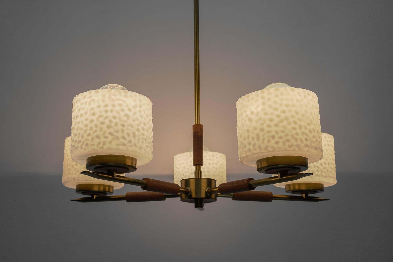 photo furniture Rare Swedish Brass Lamp With White Glass Shades, 1960s