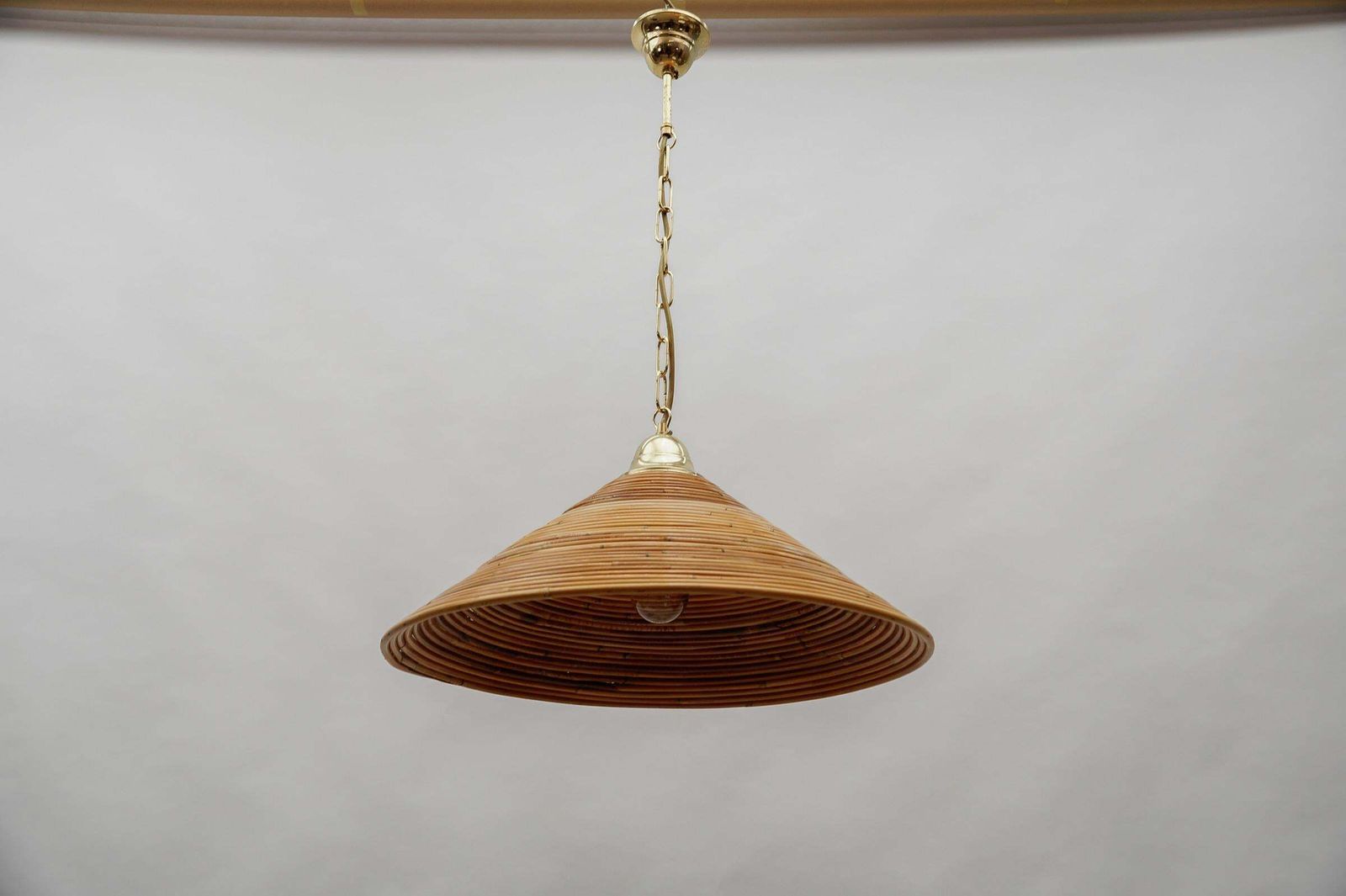 Lovely Mid Century Modern Pendant Light Made In Rattan And Brass , 1950s photo 1232.0