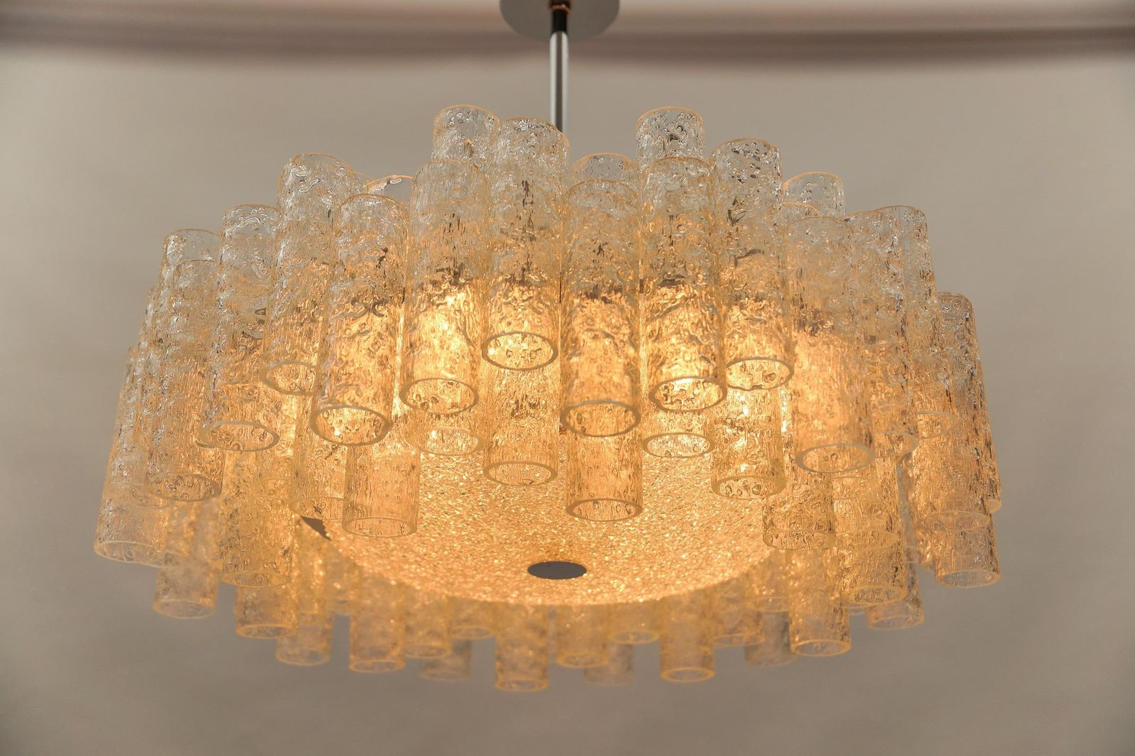German Two Tiered Ice Glass Chandelier From Doria Leuchten, 1960s photo vintage