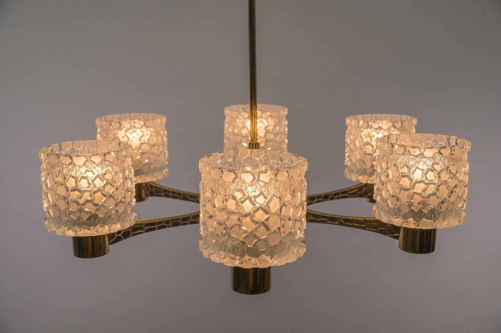 Massive Brass And Crystal Glass Mid Century Modern 6 Armed Sputnik Lamp, 1950s. photo vinterior