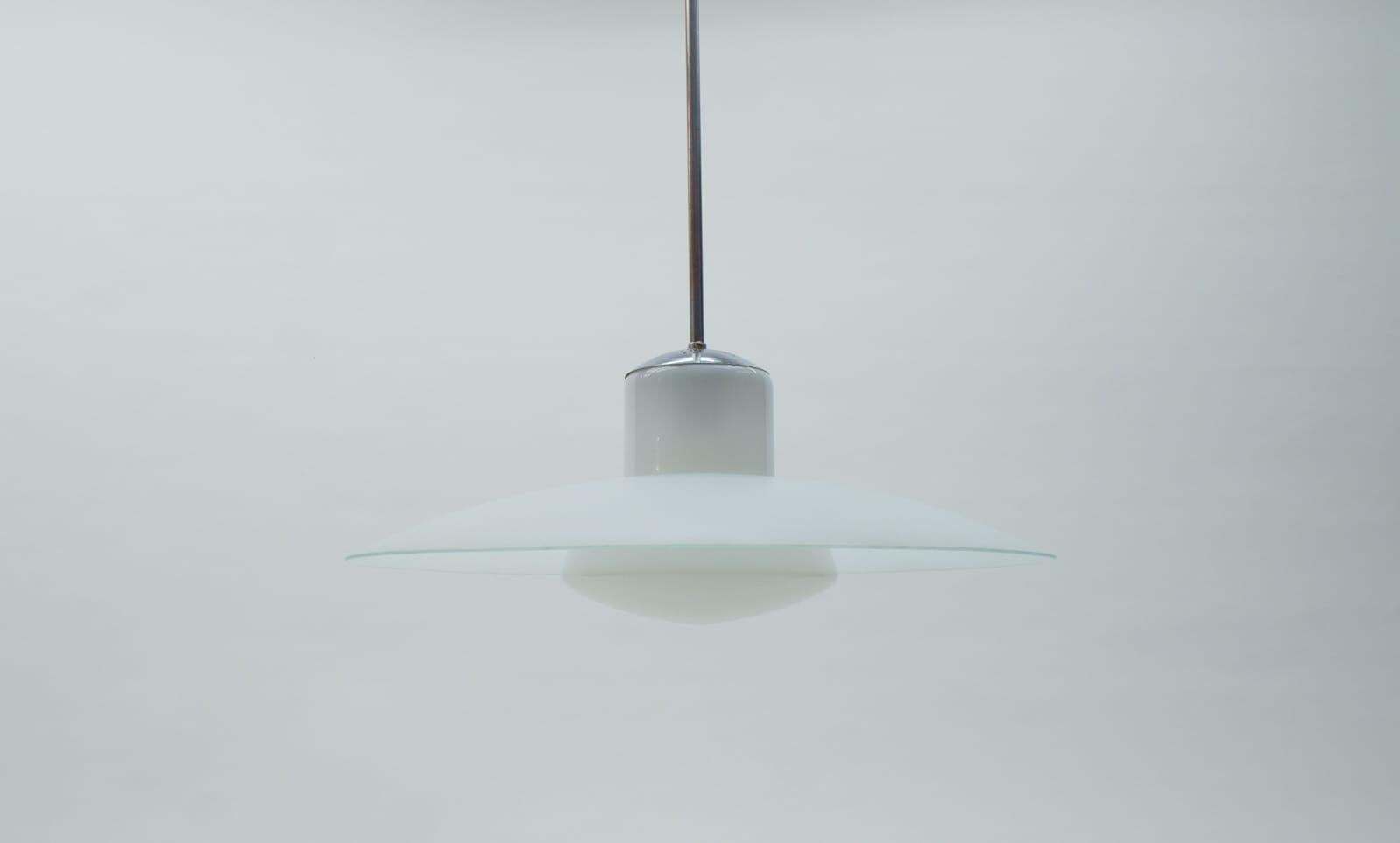 Bauhaus Double Opal And Frosted Glass Shade Ceiling Lamp From Doria, 1940s photo 1571.0