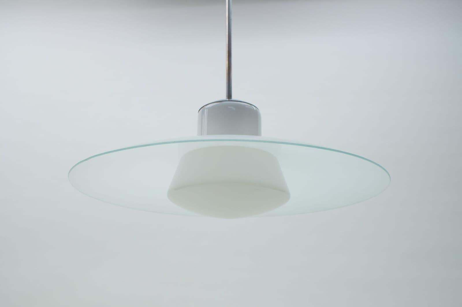 Bauhaus Double Opal And Frosted Glass Shade Ceiling Lamp From Doria, 1940s photo buy