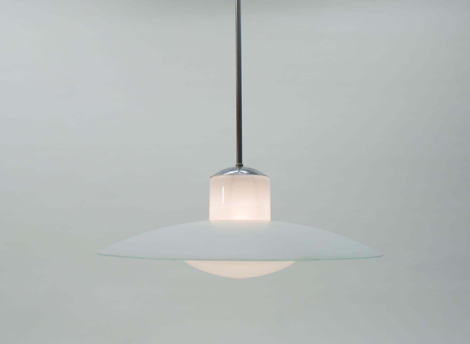 1571.0 Bauhaus Double Opal And Frosted Glass Shade Ceiling Lamp From Doria, 1940s photo