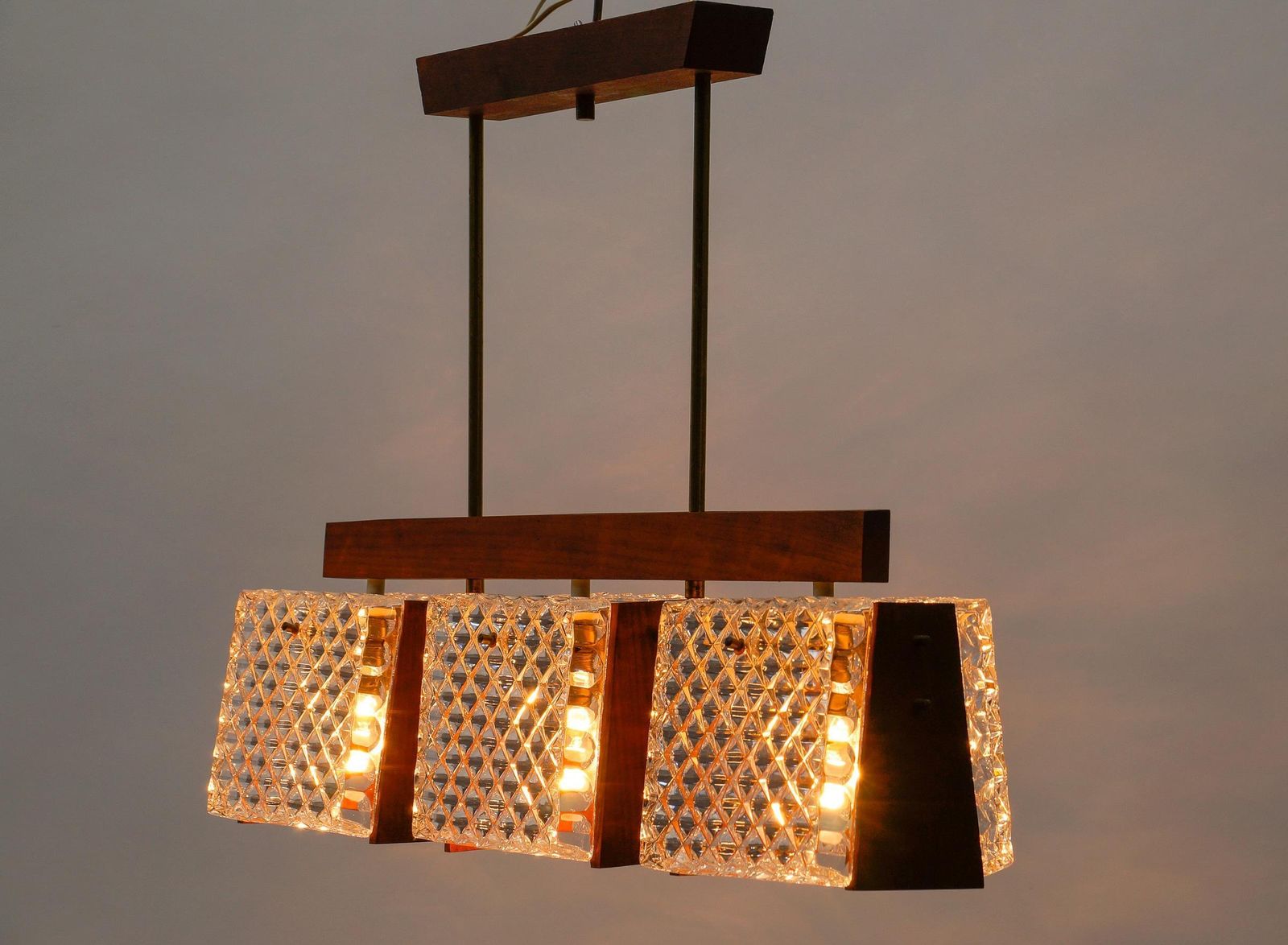 Scandinavian Ceiling Lamp Made In Teak, Crystal Glass And Brass, 1960s, 1960s photo furniture