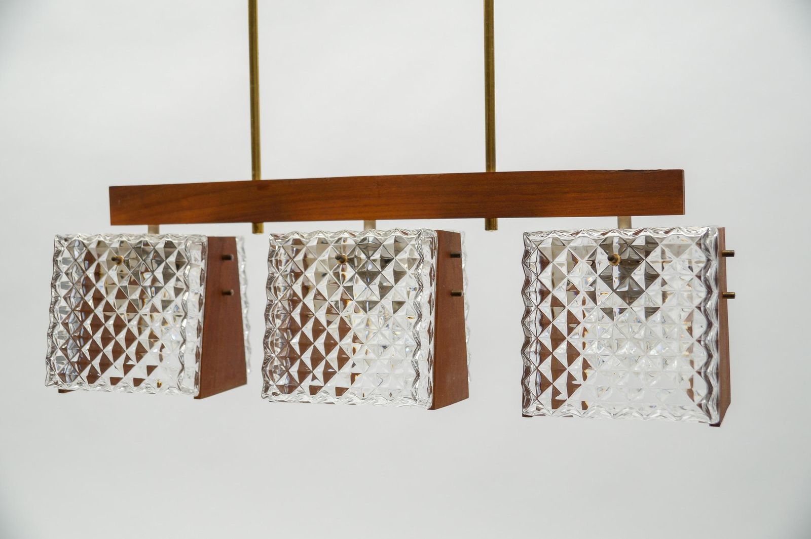 Scandinavian Ceiling Lamp Made In Teak, Crystal Glass And Brass, 1960s, 1960s photo for sale