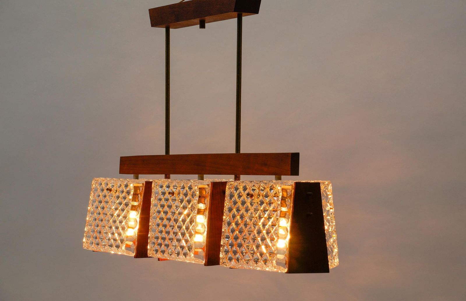 Scandinavian Ceiling Lamp Made In Teak, Crystal Glass And Brass, 1960s, 1960s photo 1571.0