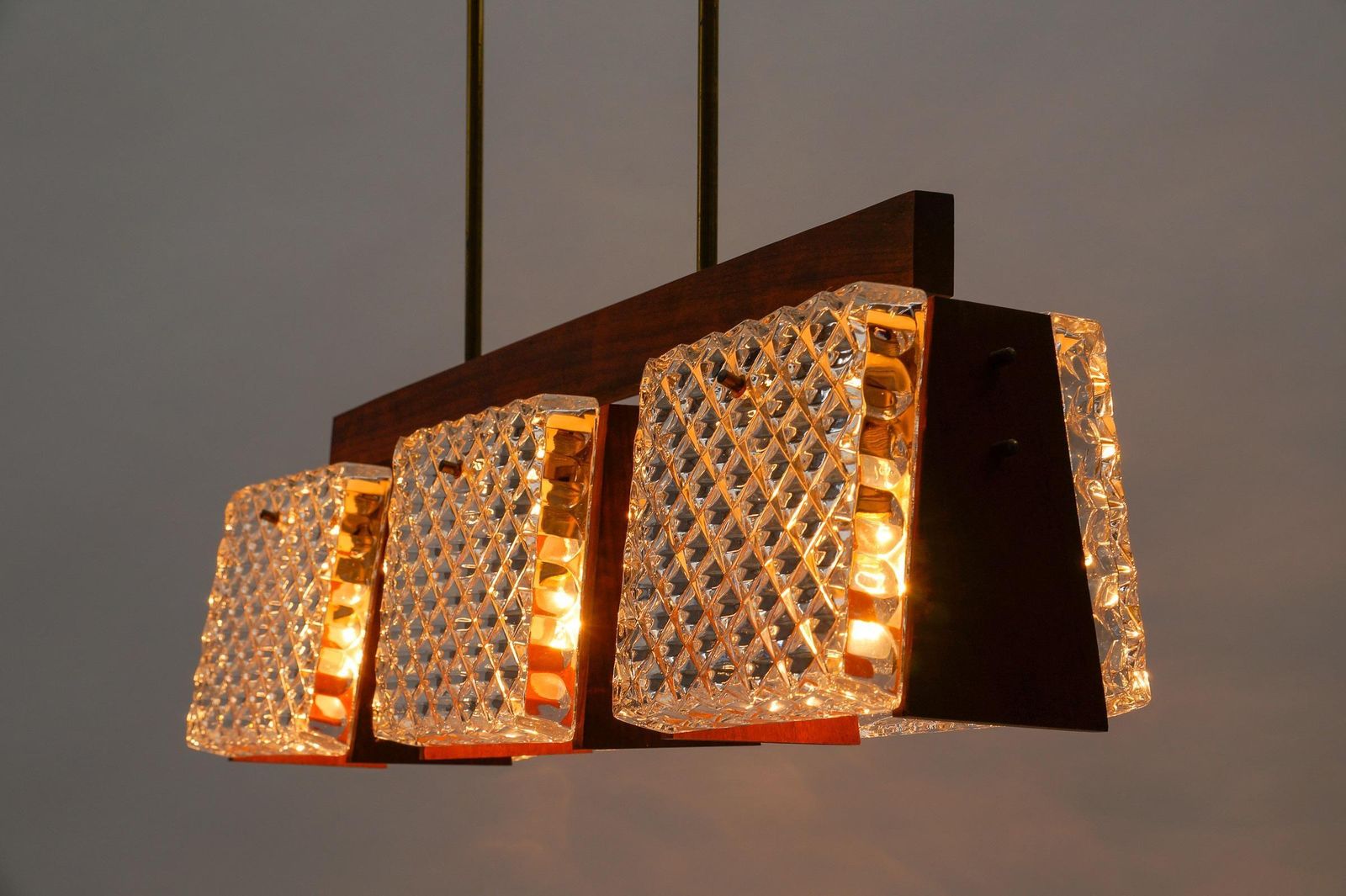 Scandinavian Ceiling Lamp Made In Teak, Crystal Glass And Brass, 1960s, 1960s photo buy