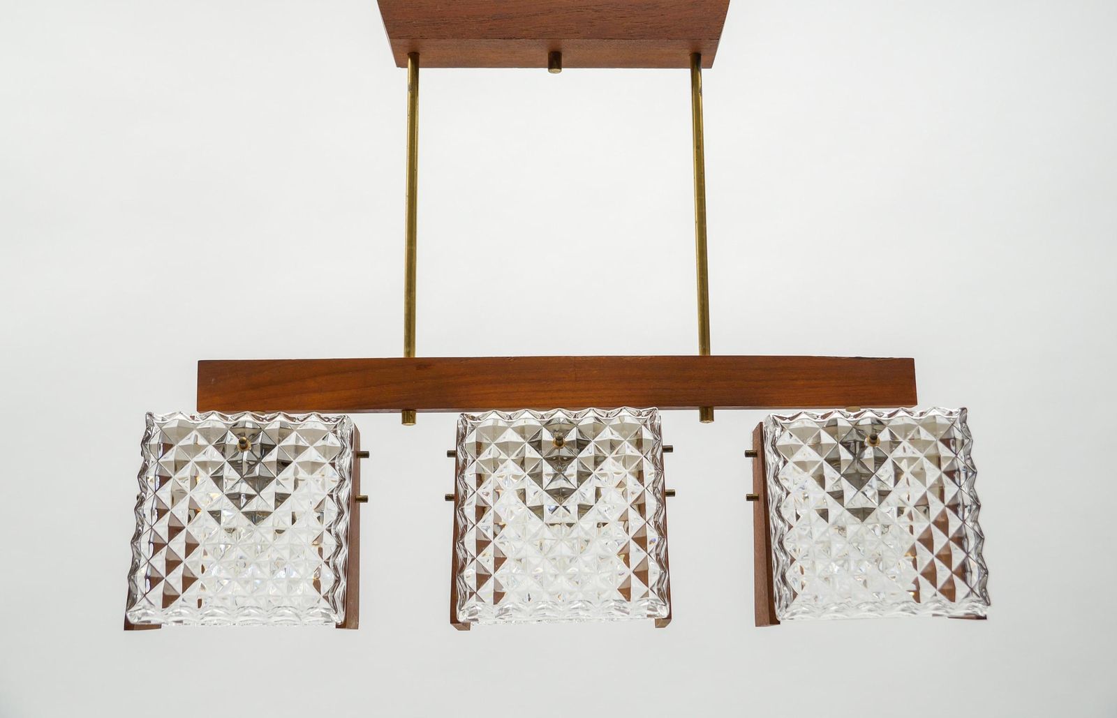 Scandinavian Ceiling Lamp Made In Teak, Crystal Glass And Brass, 1960s, 1960s photo vintage