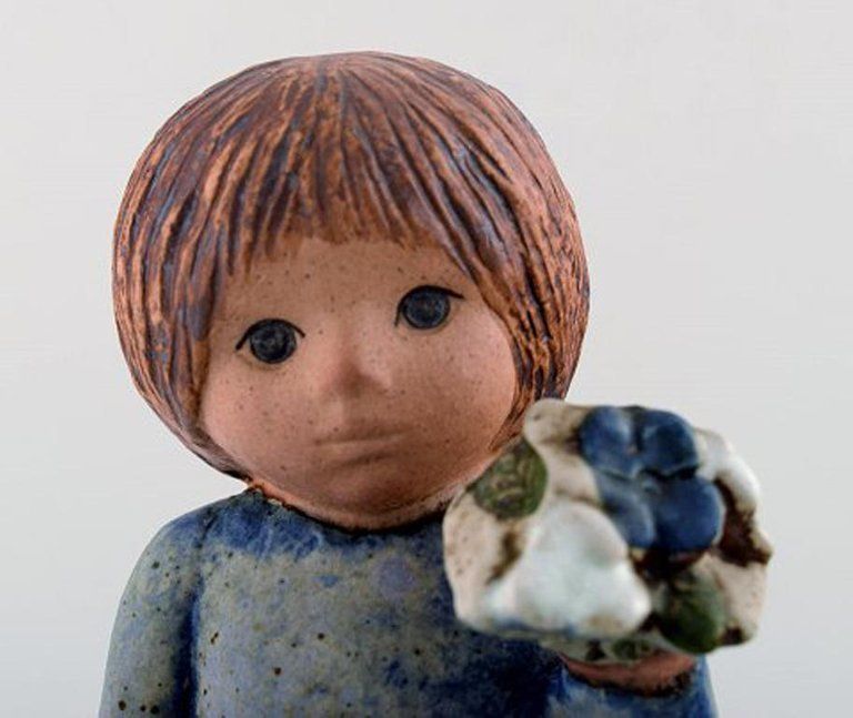 Lisa Larson For Gustavsberg, Rare Stoneware Figure, Girl With Flowers photo buy