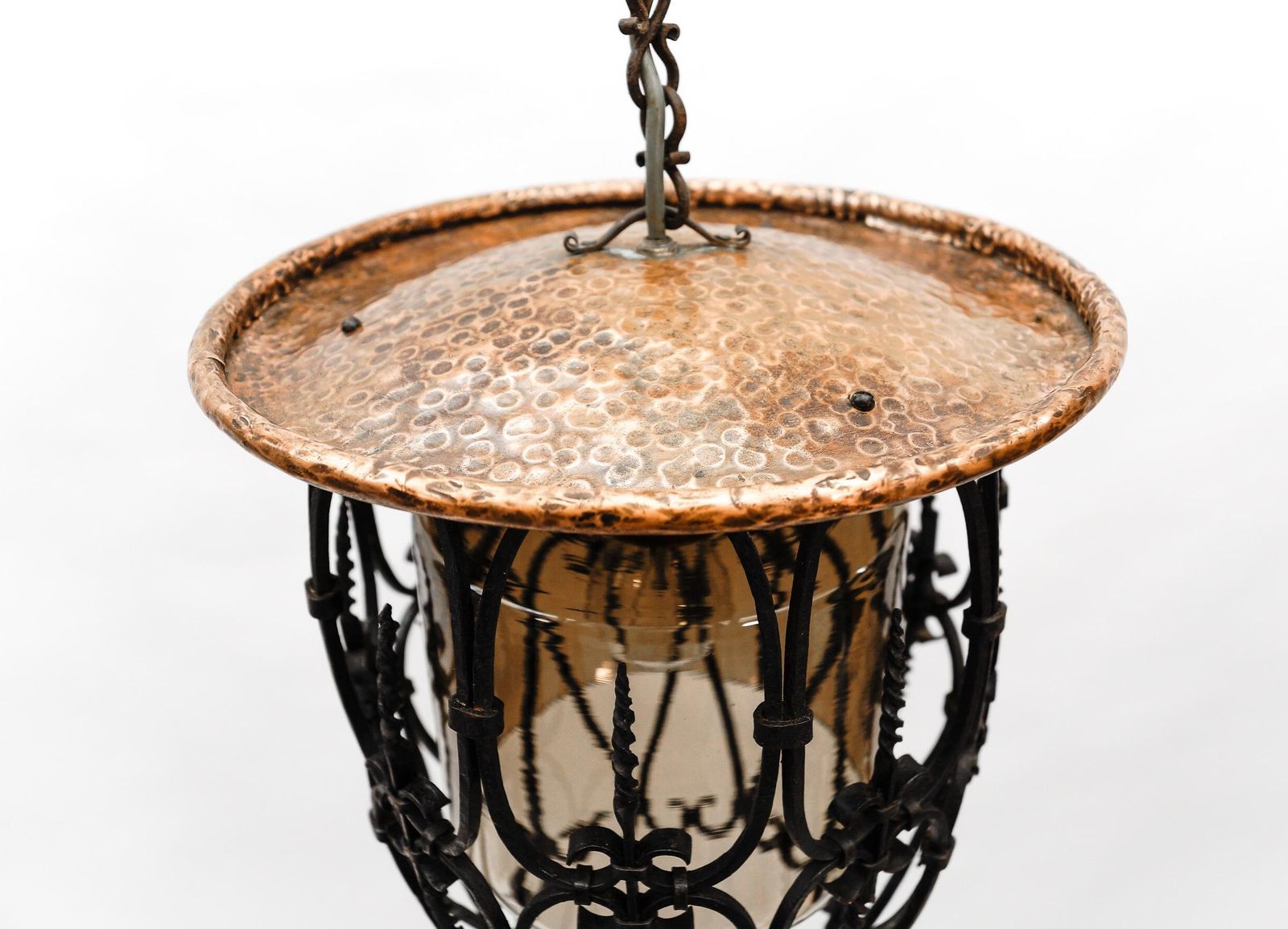 Mid Century Modern Ceiling Lamp Made In Iron, Copper And Glass, 1950s photo buy