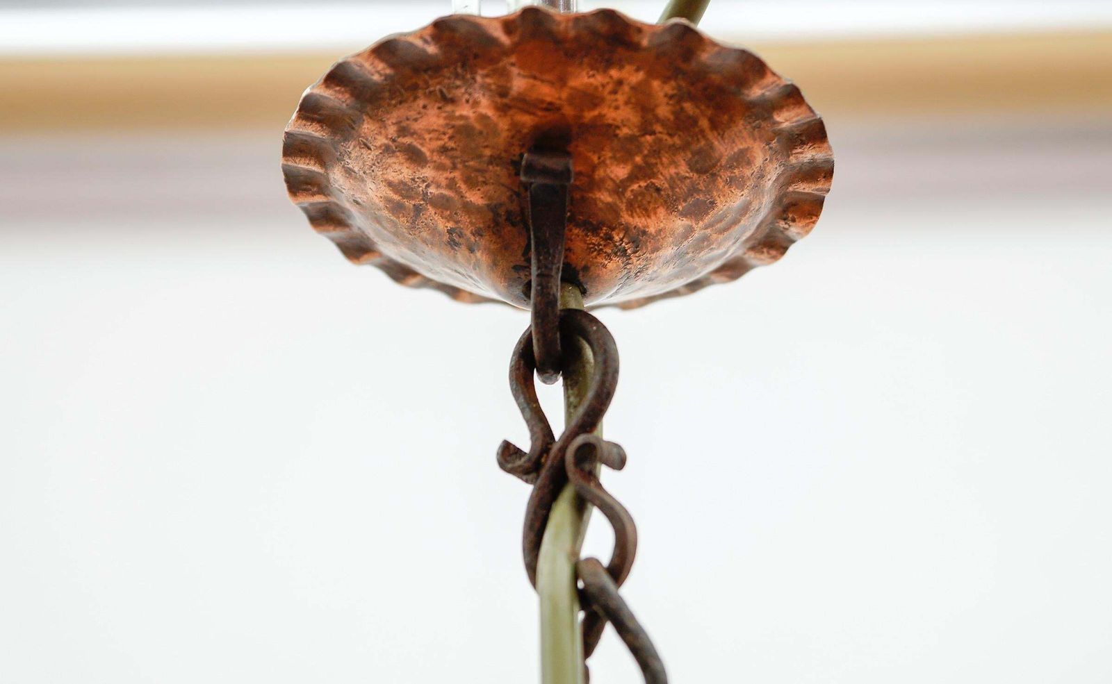 Lighting Mid Century Modern Ceiling Lamp Made In Iron, Copper And Glass, 1950s photo