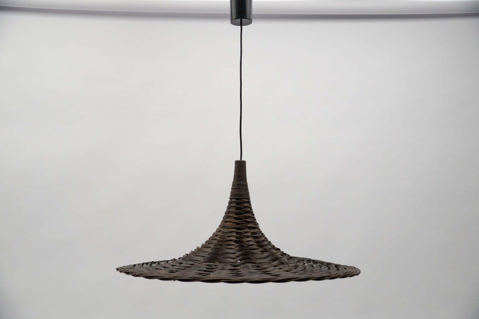 Lovely Mid Century Modern Rattan Wicker Tulip Ceiling Lamp, 1960s photo Lighting