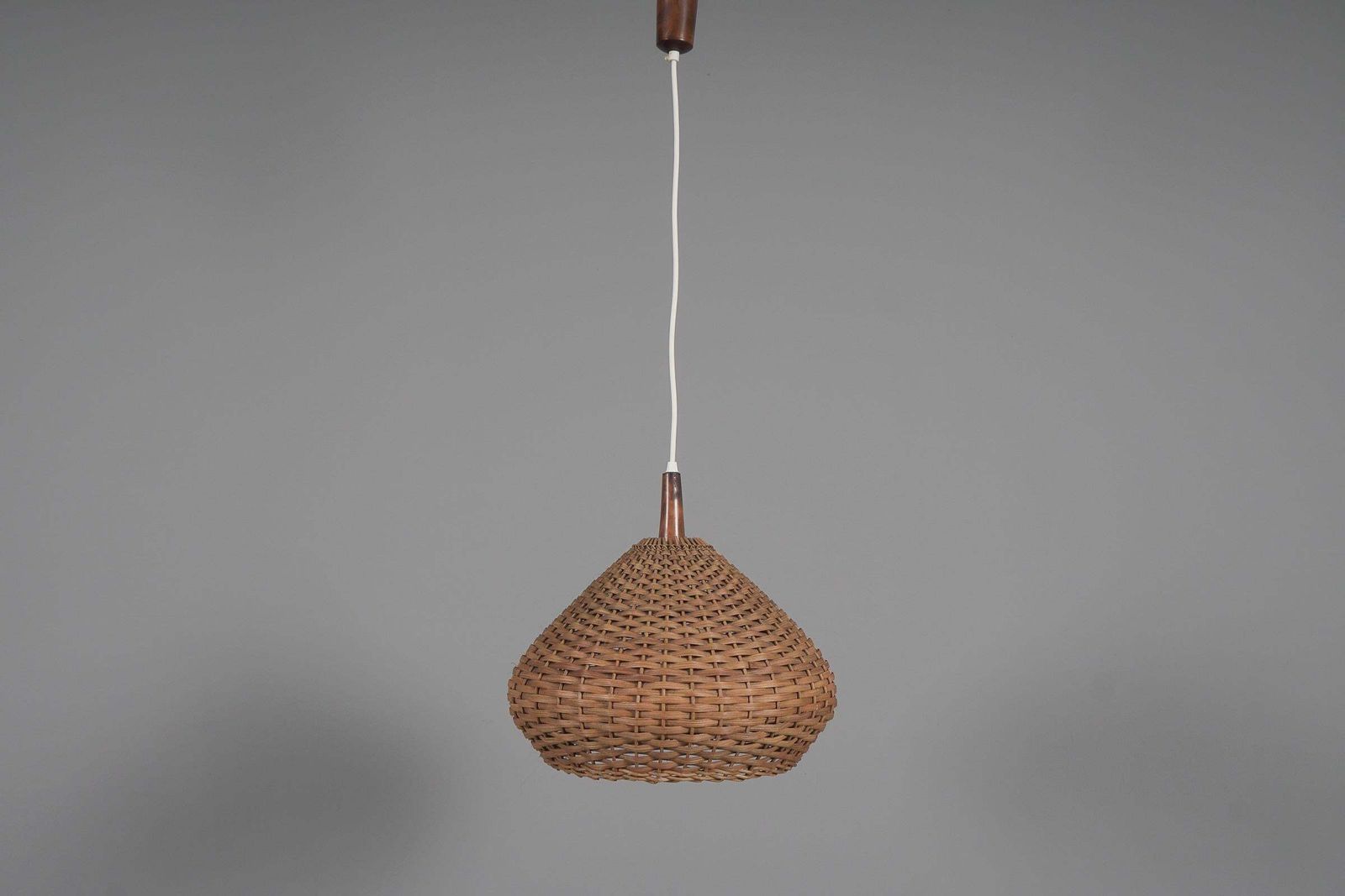Lovely Mid Century Modern Wicker Pendant Light, 1960s photo furniture