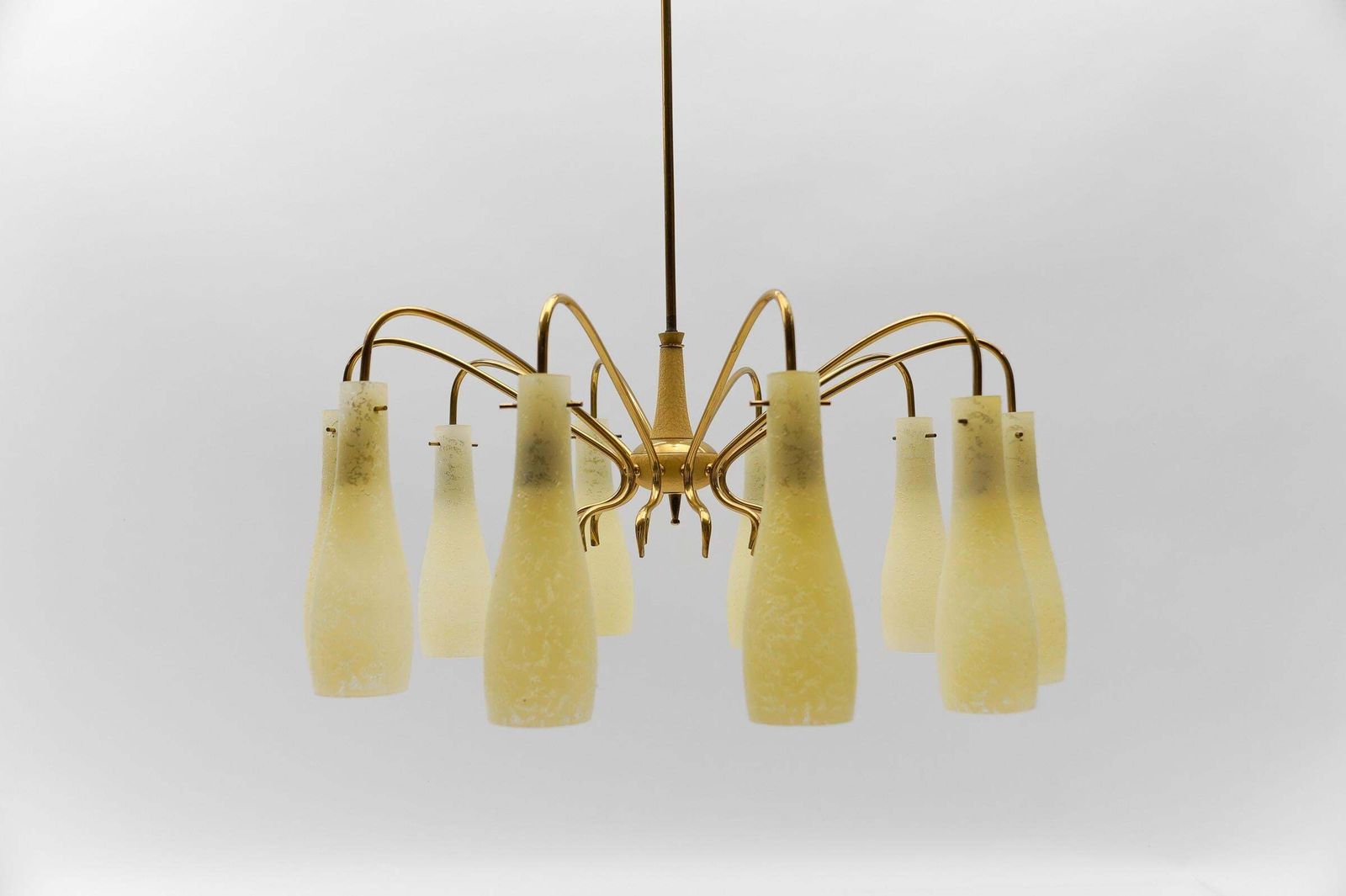 Brass & Glass Sputnik Chandelier With 10 Lights, 1950s Italy photo vinterior