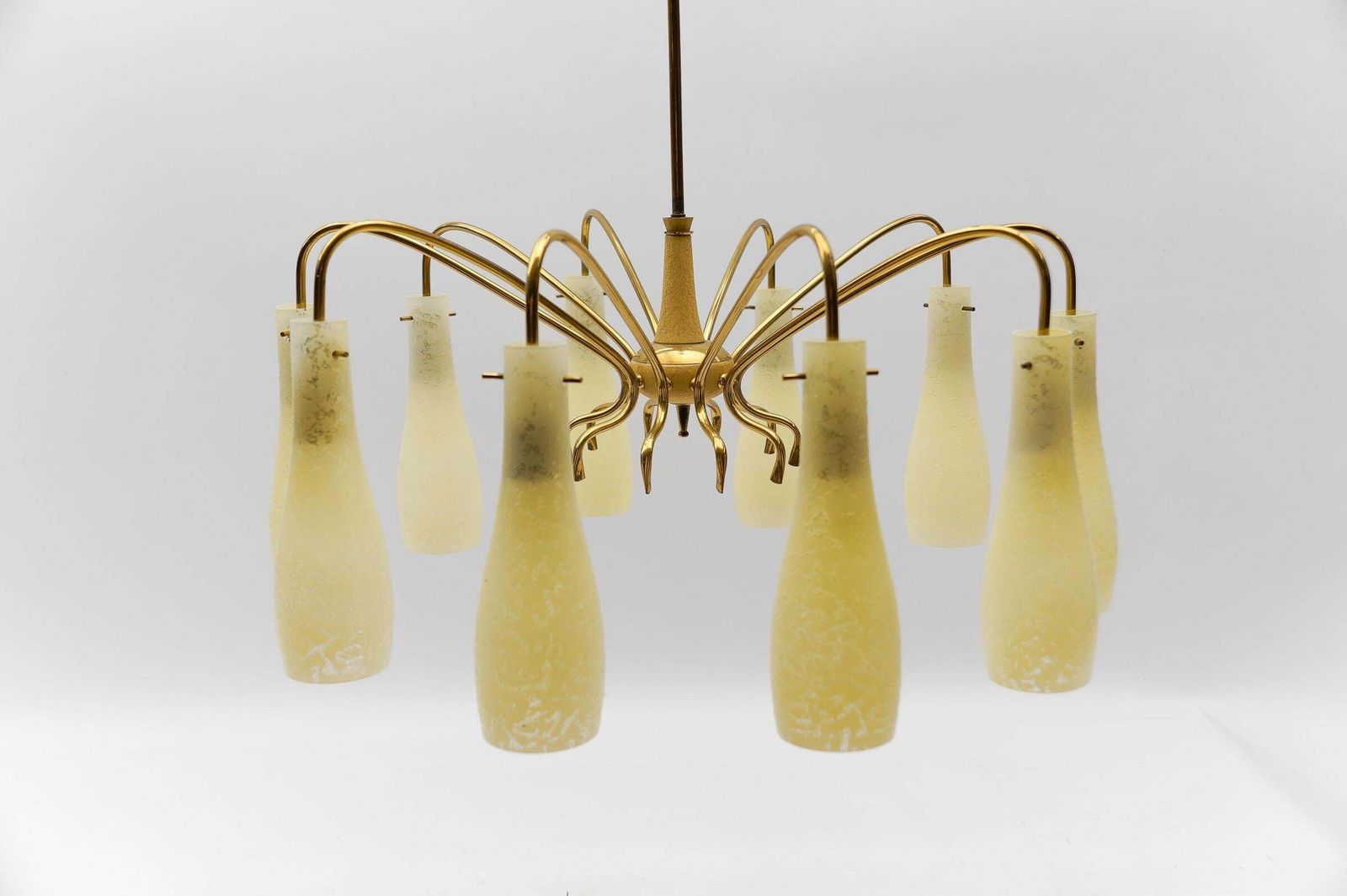 Brass & Glass Sputnik Chandelier With 10 Lights, 1950s Italy photo vintage