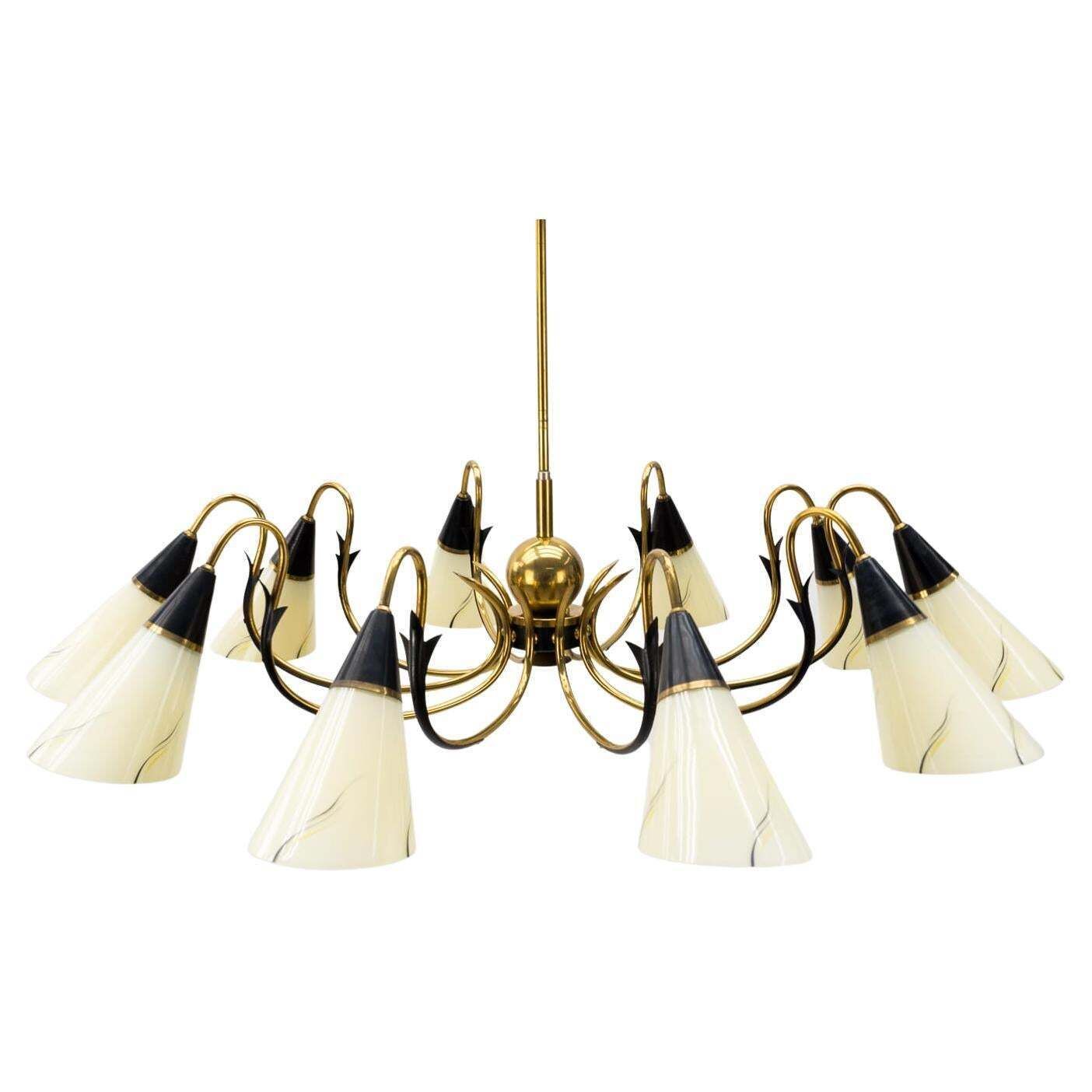 Italian Brass & Glass Sputnik Chandelier With 10 Lights, 1950s