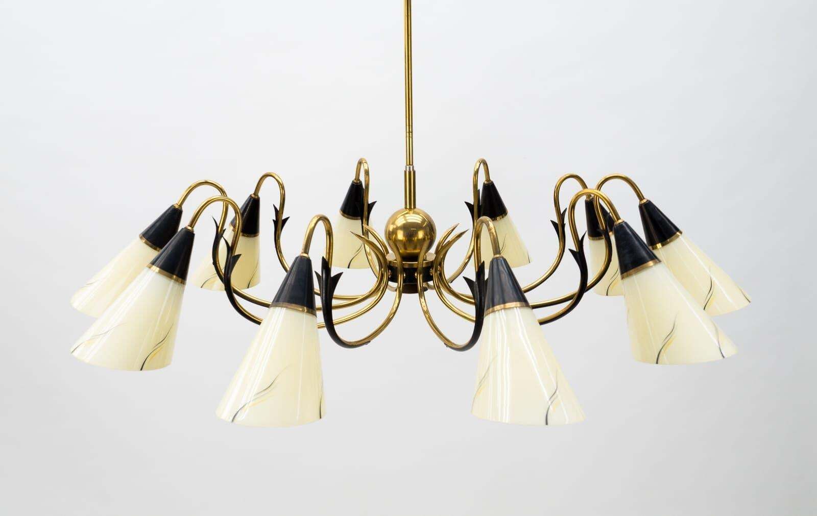 Italian Brass & Glass Sputnik Chandelier With 10 Lights, 1950s photo Lighting