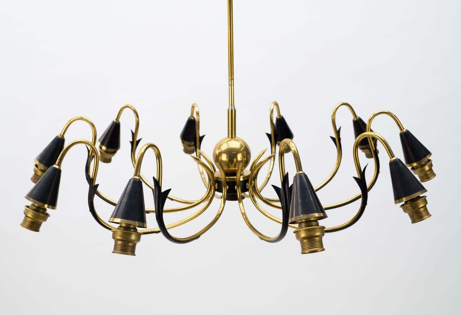 Italian Brass & Glass Sputnik Chandelier With 10 Lights, 1950s photo vintage